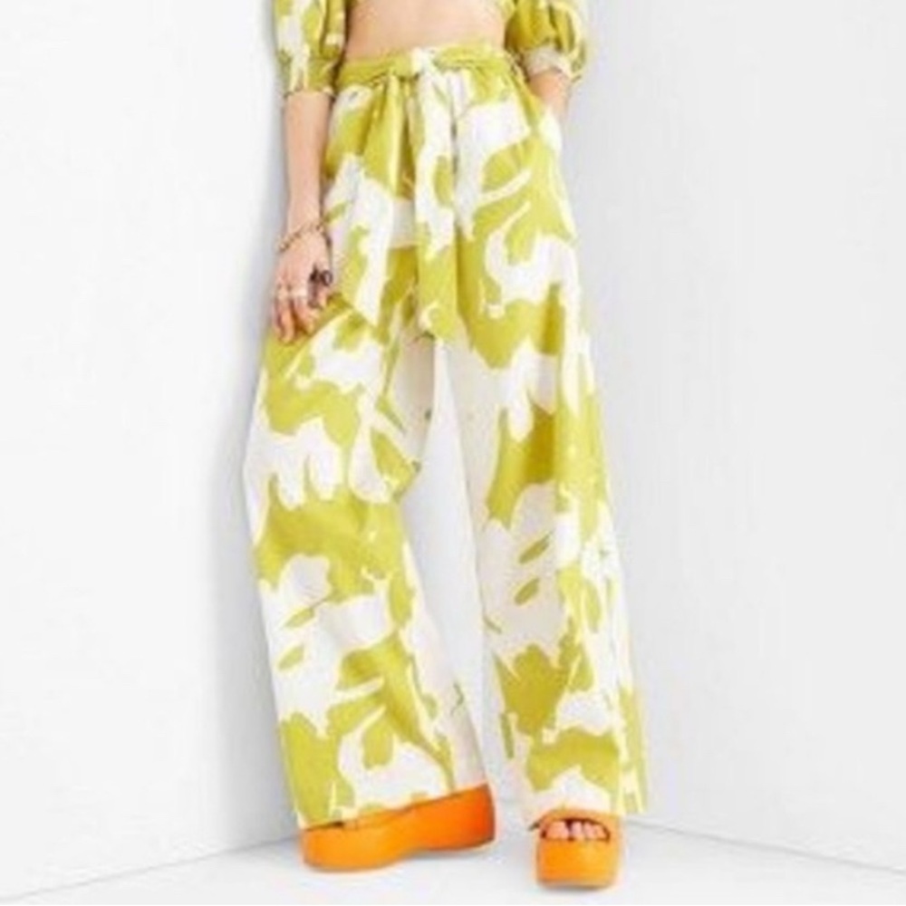 Vibrant Vacation Vibes Wide Leg Pants in Sage Green and White Wide Leg Pants